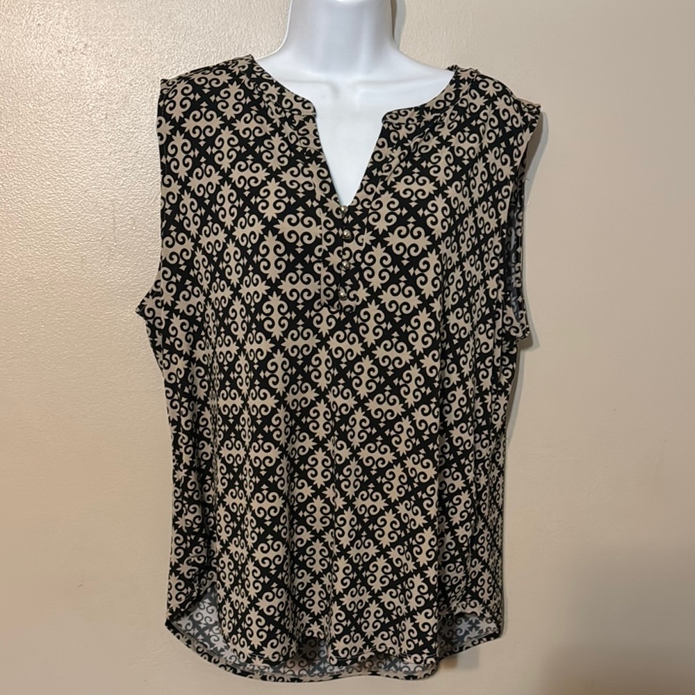 Women Dana Buchman Black and Cream Patterned Women's Top size XL